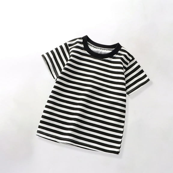 Spazoro Toddler Girls T-shirts, Crewneck Summer Striped Activewear Sport Short Sleeve Tops Black Size 2-10T