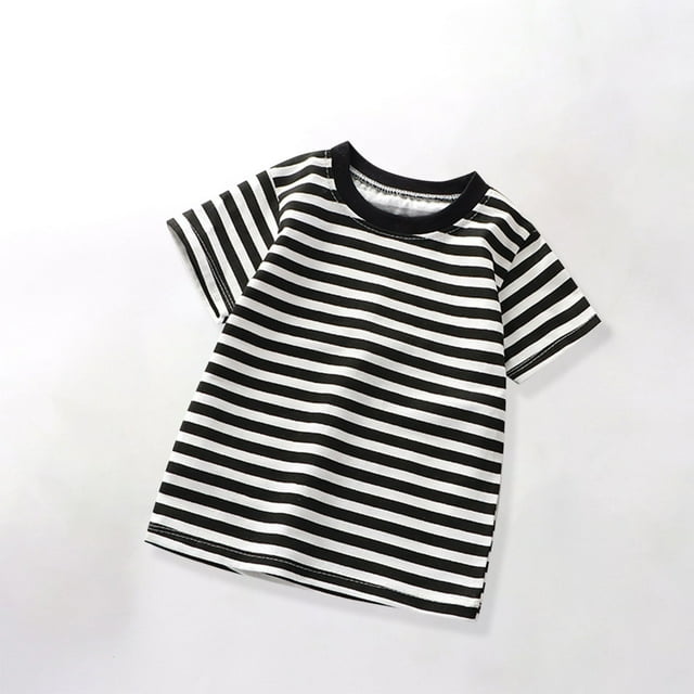 Zpanxa T-Shirts pour Tout-Petites Fille à Rayures Imprimées Manches Courtes Col Rond T-Shirt de Sport Décontracté en Coton 4-5 Ans