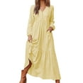 thumbnail image 2 of IDALL Maxi Dresses,Casual Dresses Autumn Womens Button Cotton Retro Casual Long Sleeve Dress Long Sleeve Dress,Long Dresses,Flowy Dresses Yellow Dress M, 2 of 4