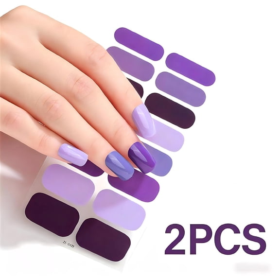 2PCS Purple Tone Gel Nail Polish Strips, Self-Adhesive Solid Color Nail Wraps, Nail Art Decals for DIY Manicure, Nail Accessories for Women Girls