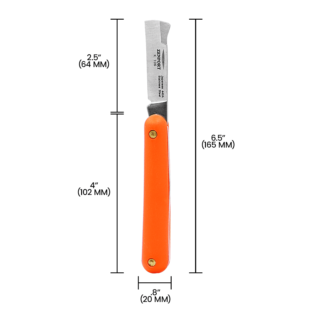 Zenport K106 Budding and Grafting Folding Knife, 2.25 Inch Stainless Steel Blade, Orange - 10 Pack