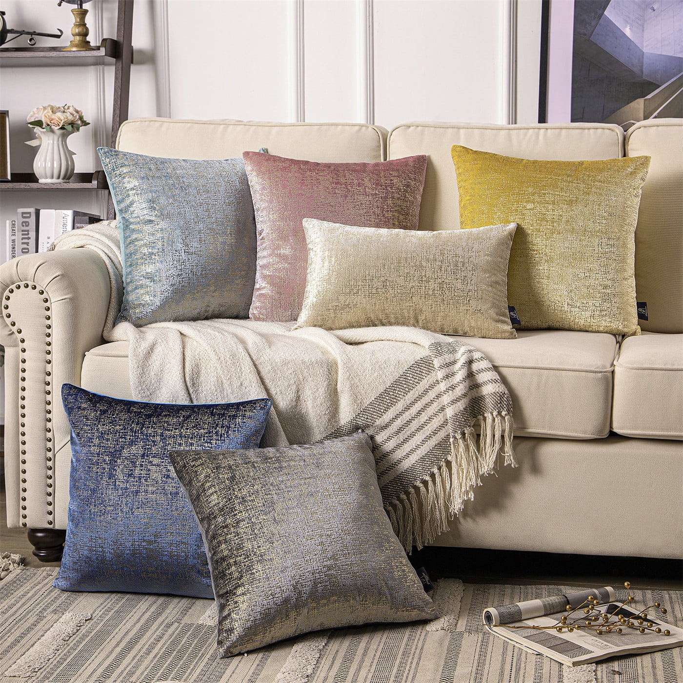 Phantoscope 20" x 12" Modern Beige Gilding Polyester Throw Pillow , ( 2 Count)