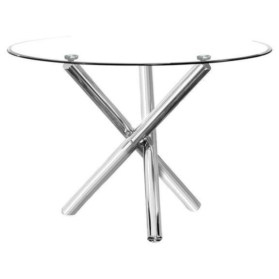 Best Master Beverly 43" Round Glass w/Stainless Steel Legs Dining Table - Silver