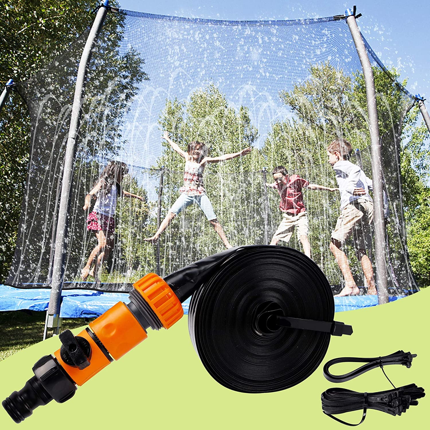 Trampoline Sprinklers, Outdoor Trampoline Spray Water Toys for Kids Backyard Water Park Play Fun Toys Boys Girls Trampoline Accessories Summer (26 ft)