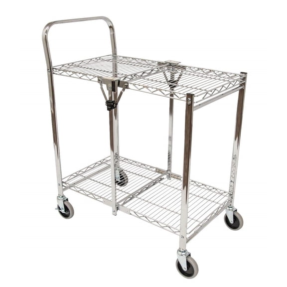 Casafoyer WSCC-2 Two-Shelf Collapsible Wire Utility Cart with Wheels, Push Heavy Duty,Holds 200 Pounds and Folds Up for Storage, 37"W x 18.25"D x 30.5"H
