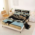 thumbnail image 2 of Castle Fairy Jungle Deer King Sheets 4pcs,Rustic Vintage Wooden Stripe Bedding,Blue Beige Black,1 Fitted Sheet, 1 Flat Sheet and 2 Pillowcases, 2 of 6