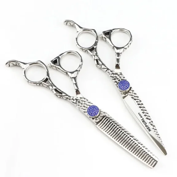 2pcs Professional JP440C Steel 6 '' Gem Scissor Silver Cut Hair Scissors Haircut Thinning Barber Cutting Shears Hairdressing Scissors