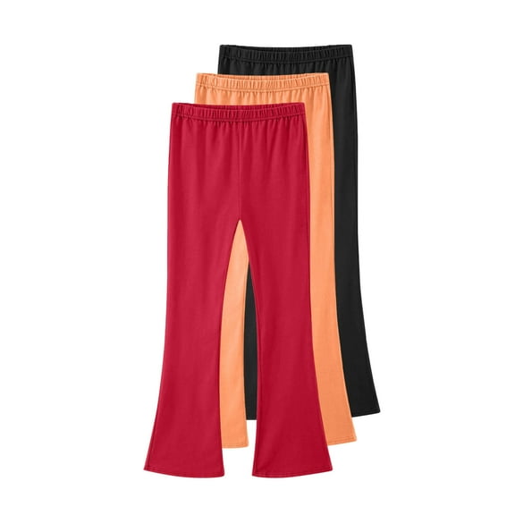 IFNWSV Girls Leggings 3 Pack Solid Elastic Waist Cotton Slim Flare Long Pants Red 6-7 Years
