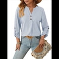 thumbnail image 2 of Camisas Holgadas de Larga Tipo Farol para Mujer, Blusas con Puños Fruncidos para el Trabajo, Blusas de Otoño. Azul XL, 2 of 10