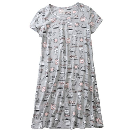 

Lu s Chic Women s Short Sleeve Nightgown Cute Mini Sleep Lounge Dress Printed Patterned Sleepwear Cartoon Cotton Crew Neck Nightwear Sleepshirt Grey Cup X-Large