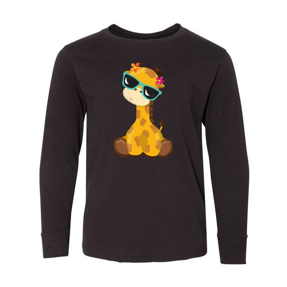 Inktastic Giraffe With Blue Sunglasses, Cute Giraffe Long Sleeve Youth T-Shirt
