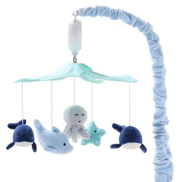 Móvil para Cuna The Peanutshell Azul Claro y Oscuro con 12 Canciones de Cuna decoración Náutica para