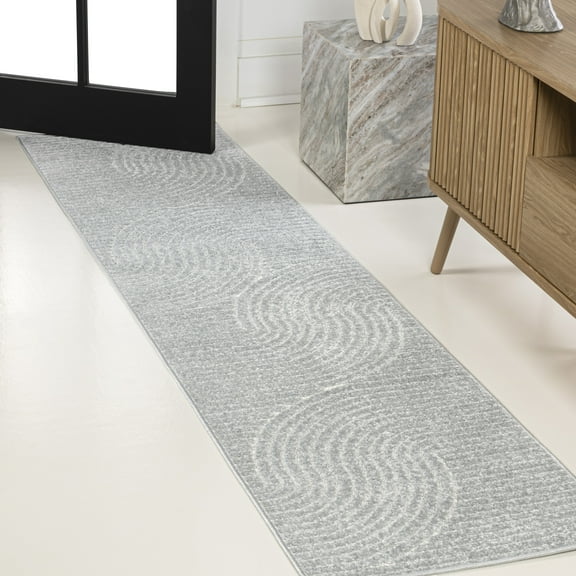 JONATHAN Y SCANDINAVIAN 2 x 8 Runner Rug, Hallie Minimalist Curve Geometric - Light Blue/Cream, SCN100E-28