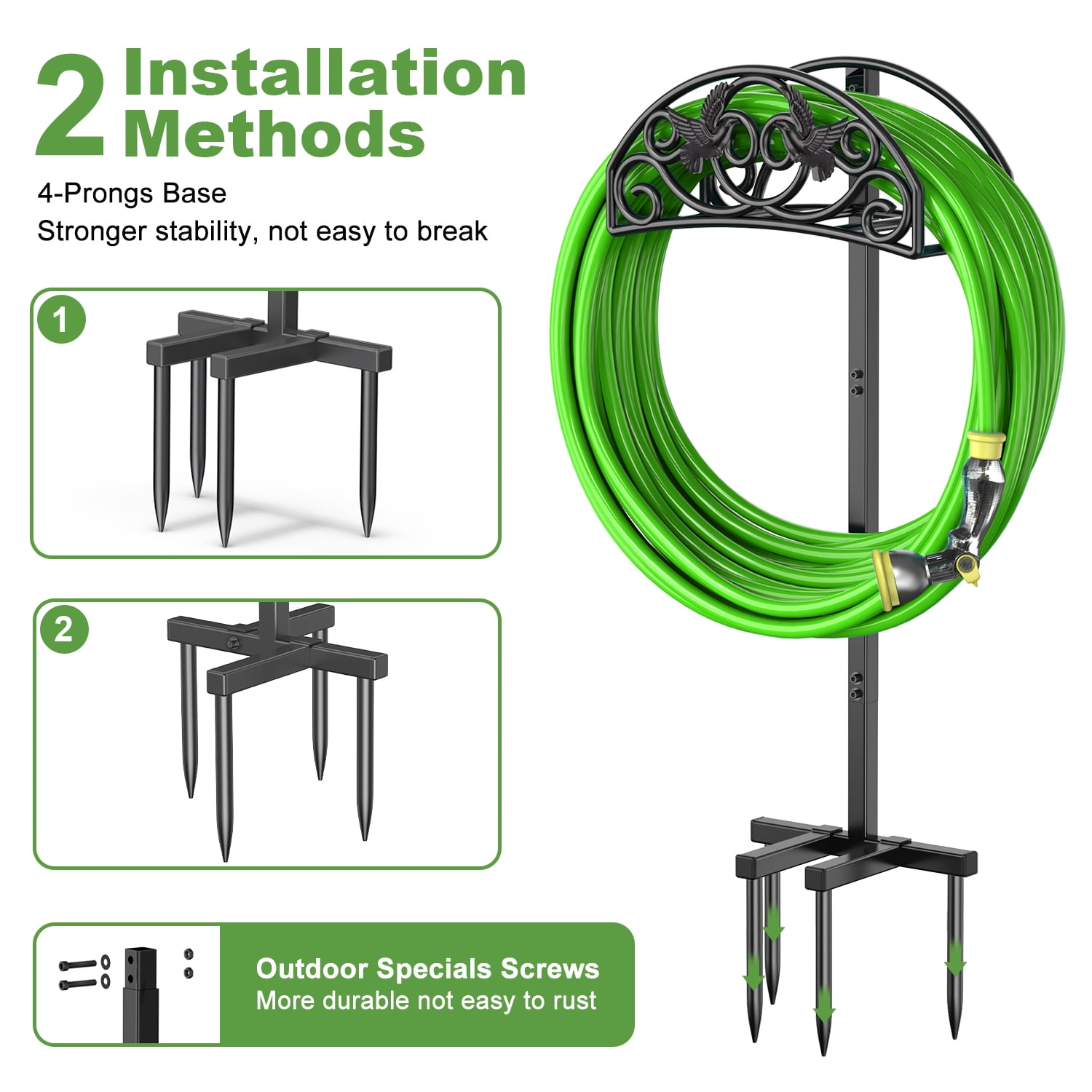 Garden Hose Holder, Freestanding Water Hose Holder, Detachable Heavy Duty Metal Garden Organized Hanger for Outdoor Yard Lawn (Lovebirds)