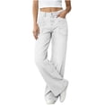 thumbnail image 4 of Denim Pants for Women High Waisted Straight Leg Jeans Fashion Casual Solid Stretchy Loose Fitted Denim Pants Trousers with Double Pockets, 4 of 8