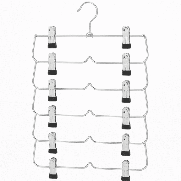 USTECH 5 Pack – 6-Tier Skirt Hangers with Clips, Space-Saving Closet Organizer for Pants, Shorts, Skirts & Leggings, Durable Non-Slip Hangers with 360° Rotating Hook