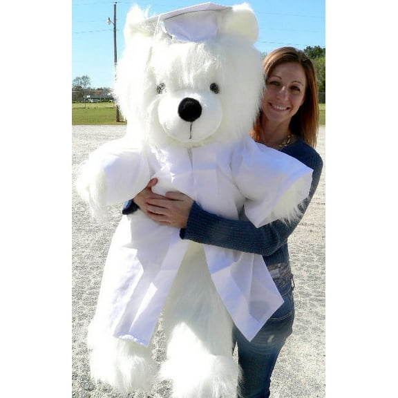 Giant White Teddy Bear 45 Inch Soft Wears Removable White Graduation Gown and Cap