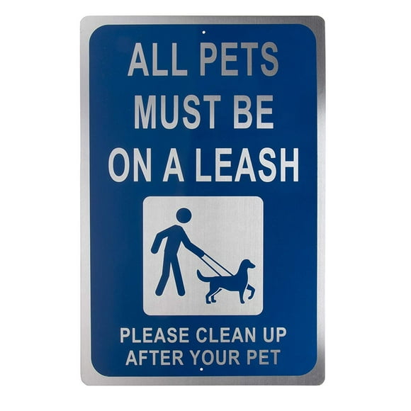 Laisse pour Petits Chiens Garçon Ï14oe Panneau Laisse pour Chien Tous les Animaux Doivent Tre sur Laisse et Nettoyer après Avertissement de Votre Animal Signalisation Publique Intérieure Extérieure Aluminium Blanc sur Bleu 18 X 12 Poucesï14oe Wal