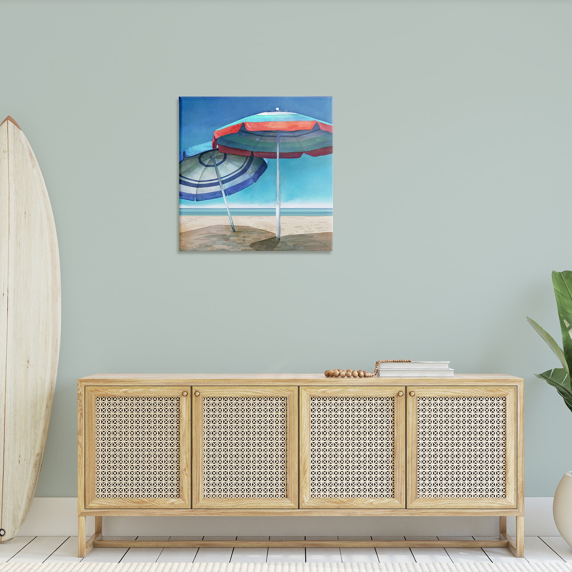 Stupell Industries Beach Umbrella Shadows Landscape Painting Gallery Wrapped Canvas Art Print Wall Art, 30 x 30