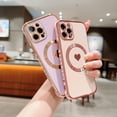 thumbnail image 2 of Compatible with iPhone 12 Pro Max Magnetic Case for Women Girls,Light Luxury Cute Love Heart MagSafe Plating Electroplated Bling Case Raised Full Camera Lens Protection Phone Case-Purple, 2 of 11