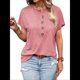 thumbnail image 1 of Tops Henley de Corta para Mujer, Cuello en V, Elegantes, Informales, Holgados, Rosa, XXL, 1 of 6