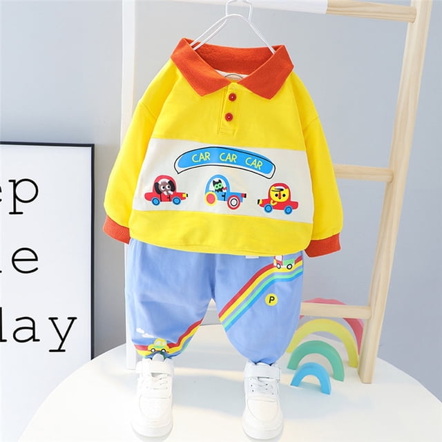 NEW Autumn children sleepwear clothes for girl Newborn baby Boys Clothing 2PCS tops+long pants sets Kid Clothes set No shoesyellow 12T-100 He Qiyong unisex