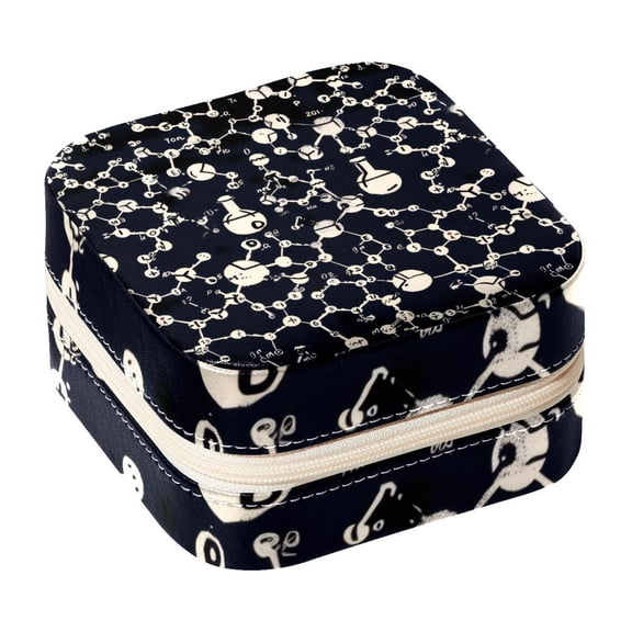 PhooArto Small Jewellery Box, Chemistry Equation Black Pattern Portable Travel Mini Jewelry Case for Women Leather Ring Organizer