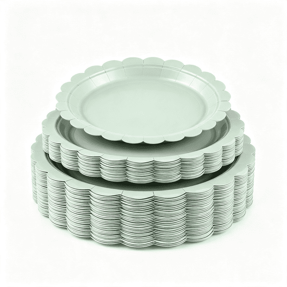 NORIZF 30 Pcs Sage Green Paper Plates 9"Disposable Scalloped Wedding Plates Cute Dessert Cake Plate Party Dinner Plate for Bridal Baby Shower Engagement Reception Birthday