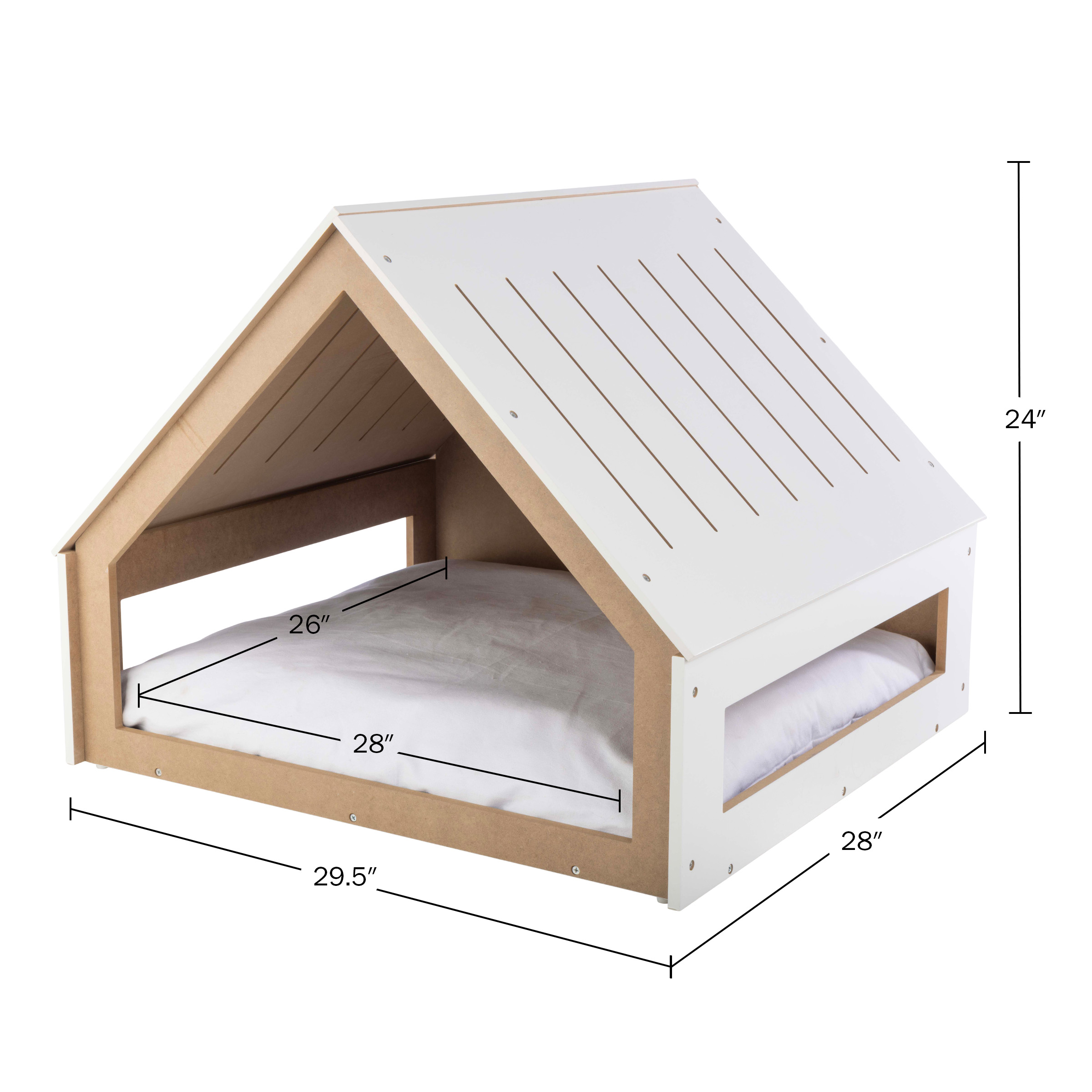 PETMAKER Indoor Dog House for Small to Medium Pets up to 80lbs - Wood Doghouse with Cushion, White