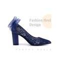 thumbnail image 3 of BLISSFUL STEP Perphy Pointed Toe Bow Lace Decor Block Heel Pumps for Women Dark Blue 7, 3 of 6