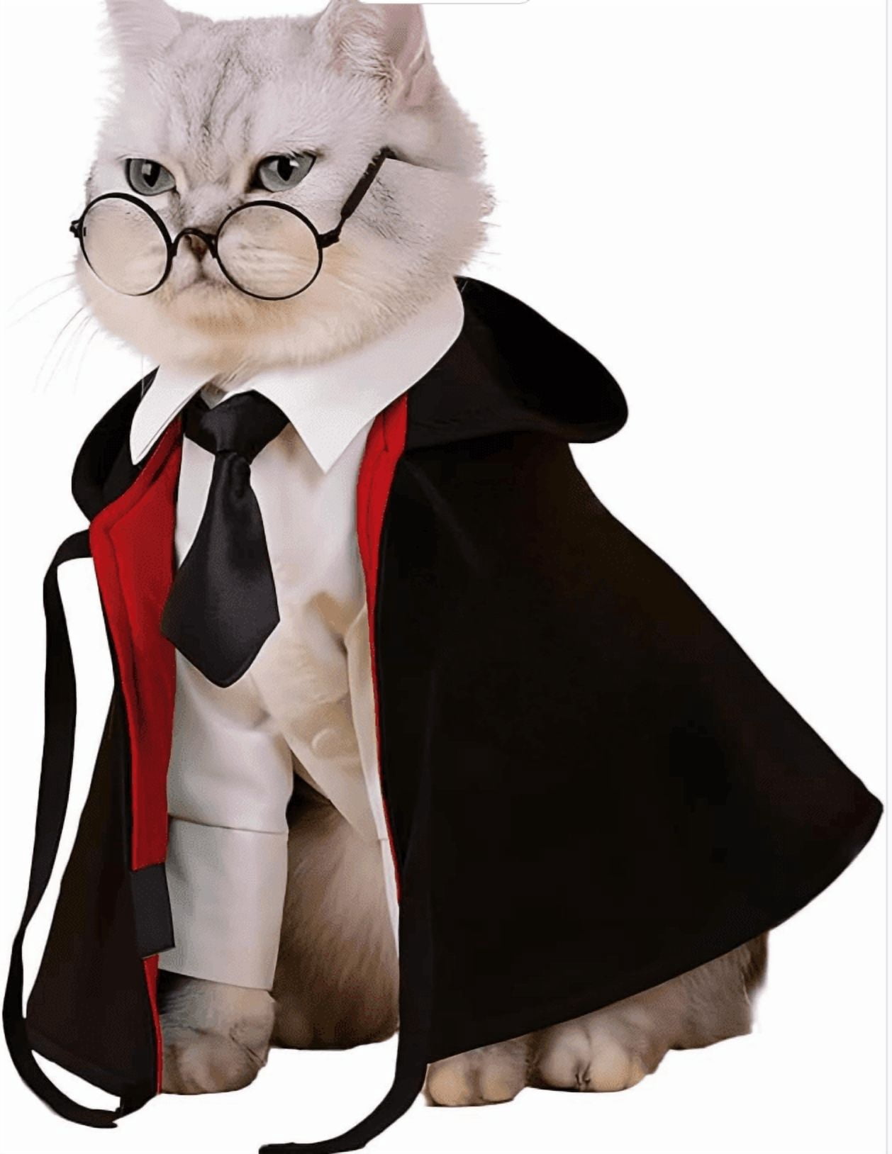 Cat Halloween Costume, Pet Wizard Costumes Mantle Magician Cosplay Clothes with Bowtie & Glasses Set, Festival Party Apparel for Small Pets Cats Dogs