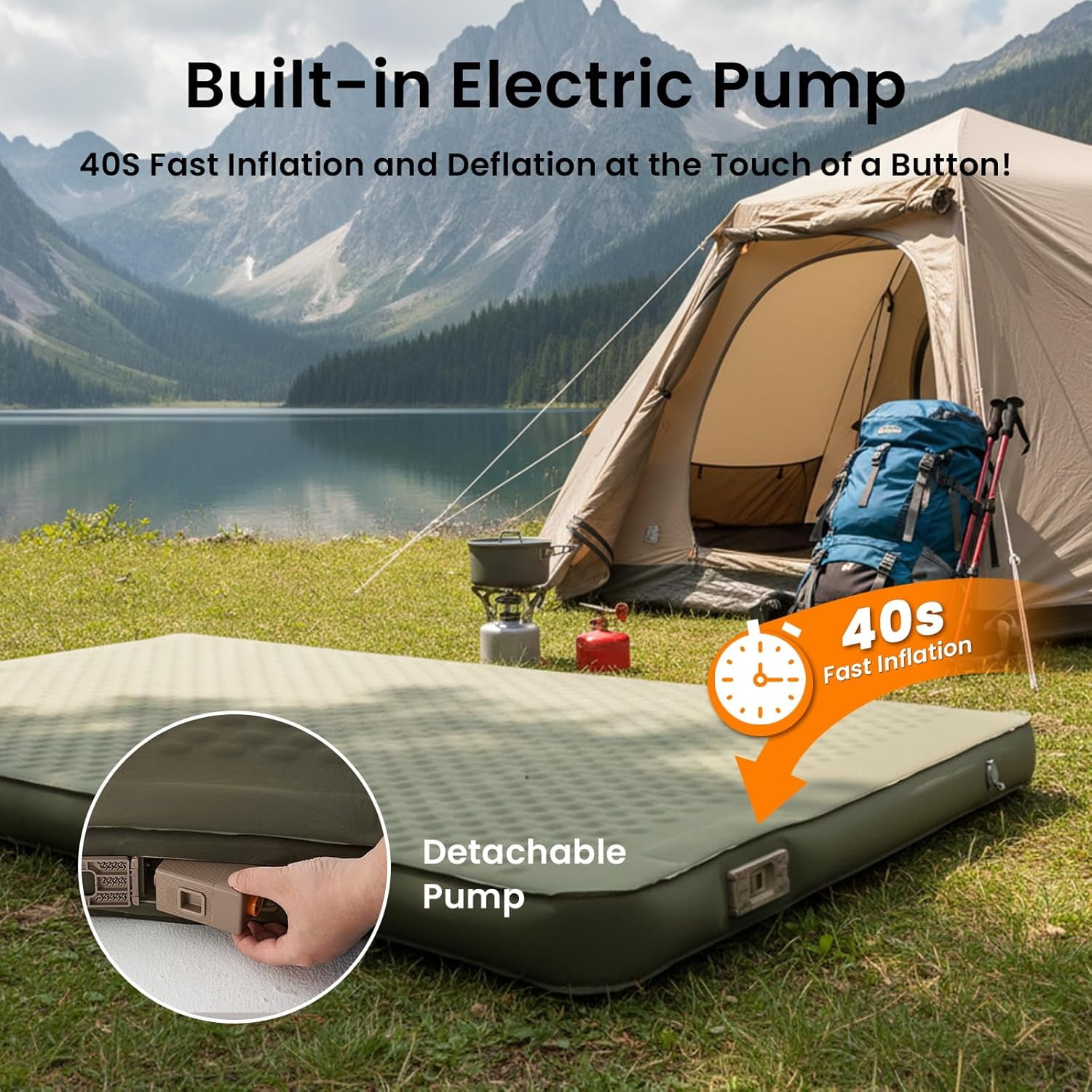 Lilypelle 4" Self Inflating Double Sleeping Pad for Camping,Built-in Pump Mattress for Backpacking, Traveling,4 Season Inflatable Sleeping Mat with High Support for Cot,Tent,Car