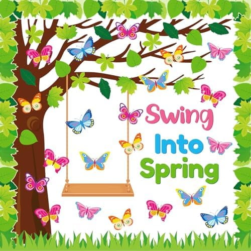 Spring Butterfly Tree Bulletin Board Set Swing Into Spring Classroom Decorations Butterfly Name Tags Cutouts School Home Chalkboard Wall Window Decor for Teacher Preschool Elementary$$Office