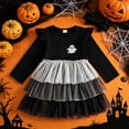 thumbnail image 2 of ASEIDFNSA Girls Halloween Ghost Dress with Headband Long Sleeves Tulle Skirt and Ruffle Hem (Black,4-5 Years), 2 of 4