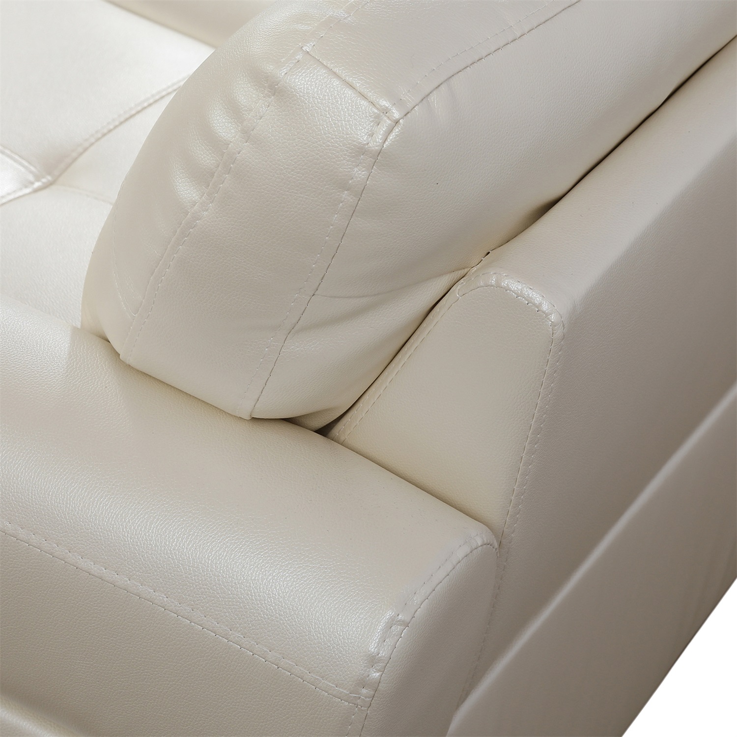 Hommoo Sofa Set, Faux Leather Synthetic Leather 2-Piece Sofa Set,L-Shaped Sectional Couch Set with Left Armrest for Living Room，White（No Ottoman）