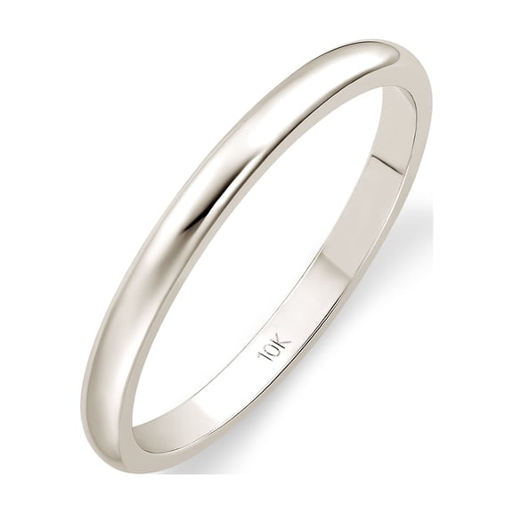 Women's 10K White Gold 2mm Traditional Plain Wedding Band (Available Ring Sizes 4-10) Sz 7