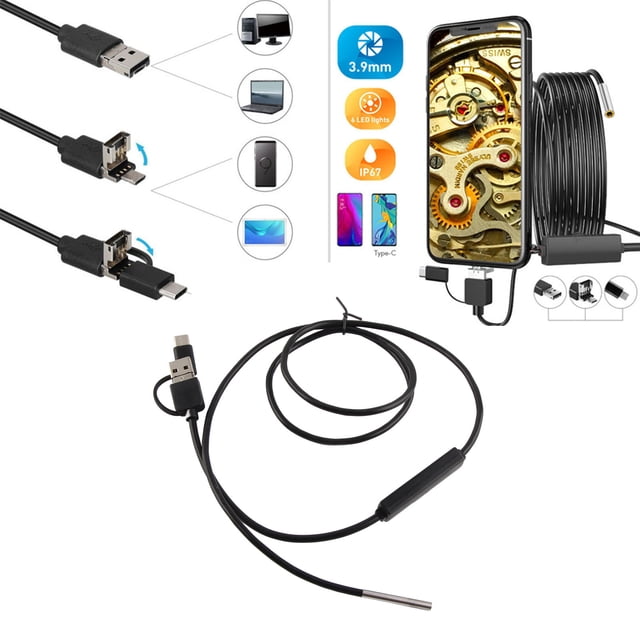 Endoscopio 3 En 1 Lente De 3,9 Mm Cámara De Inspección Tipo C IP67 Cámara Endoscopio Boroscopio Impermeable Cámara Serpiente Con 6 Luces LED Ajustables