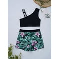 thumbnail image 3 of MSemis Kids Girls 3Pcs Swimsuit Crop Top with Printed Shorts Briefs Swimwear Swimming Bathing Suit Green 8, 3 of 6