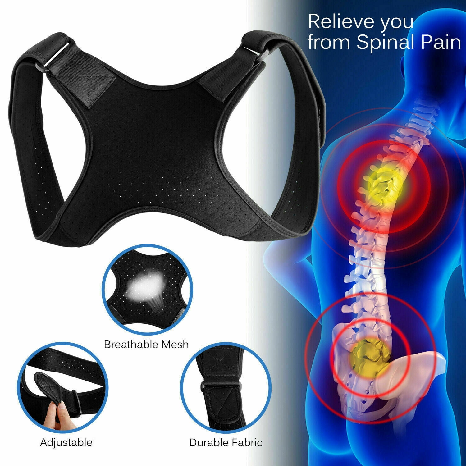 Posture Corrector Adjustable Upper Back Shoulder Belt Support Brace Men Women