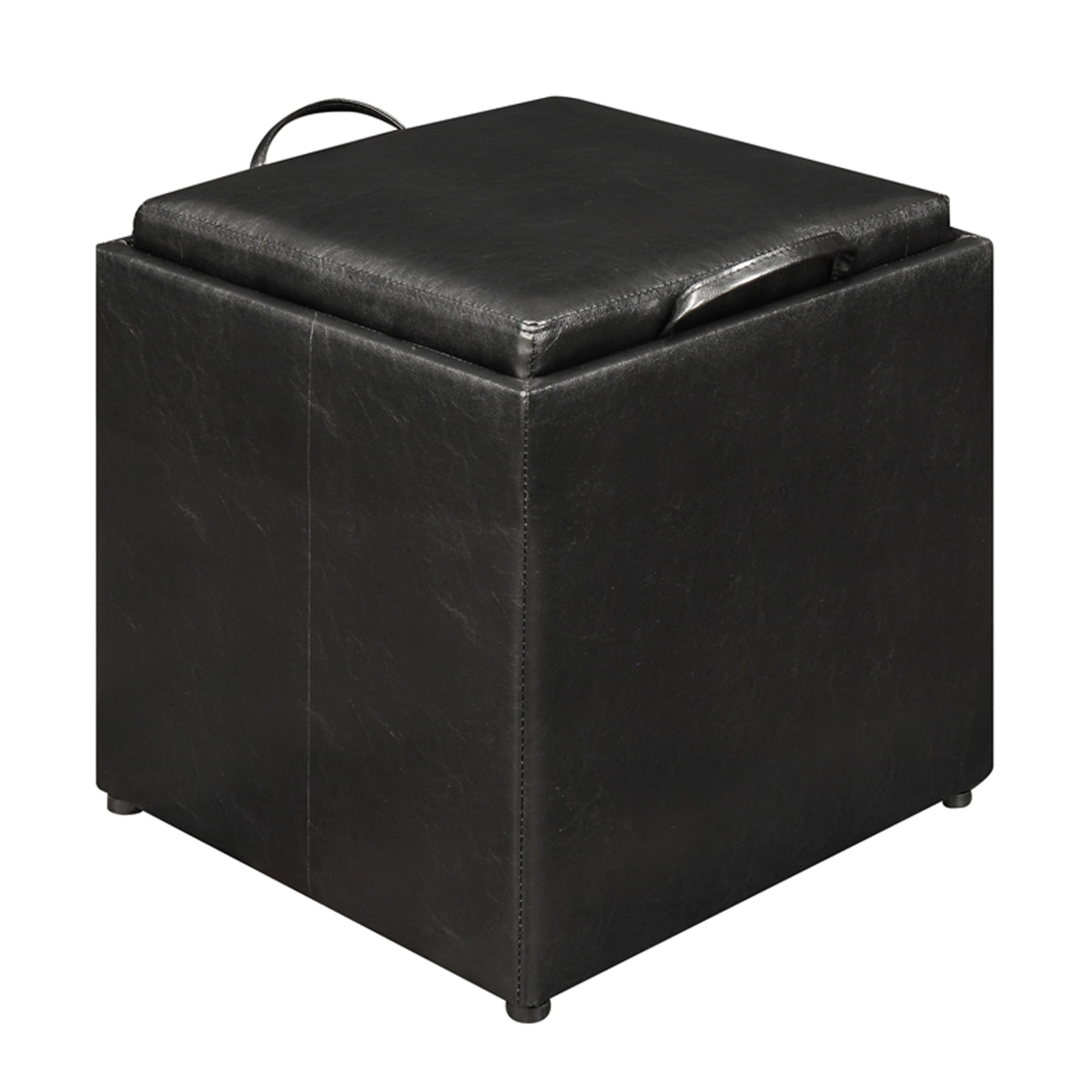 Small Footstool Pouffe Stool Present Brown Faux Leather Dark wood British Made 