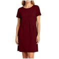 thumbnail image 5 of Noric Women's Summer Casual Short Sleeve Dress Solid Color Crew Neck Pleated Beach Vacation T-Shirt Dresses, 5 of 7