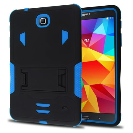 Samsung Galaxy Tab 4 8.0 / T330 Impact Silicone Case Dual Layer with Stand Blue + Tempered Glass Screen Protector