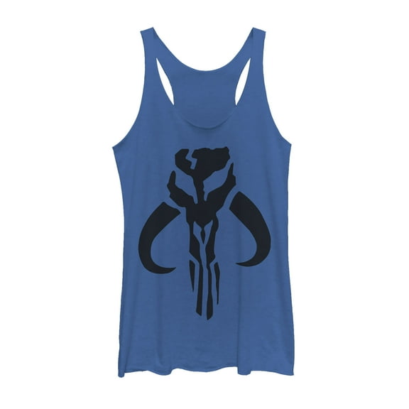 Women's Star Wars: The Mandalorian Mythosaur Skull Logo  Racerback Tank Top Royal Blue Heather Small