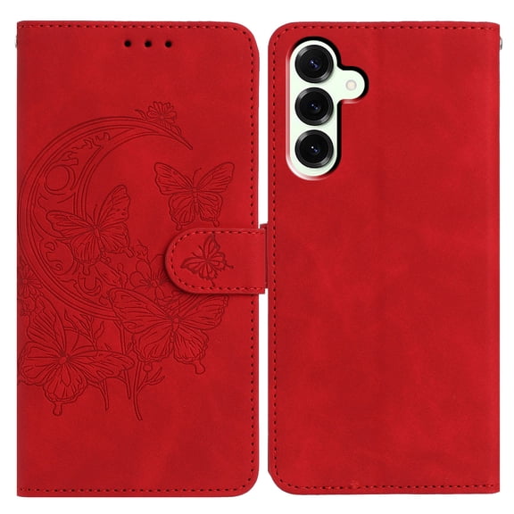 Allytechgroup for Samsung Galaxy S26 Case with Credit Card Slot, Shock-Absorbent PU Leather Rugged with Wrist Strap Slim Lightweight Shockproof Full Body Protective for Samsung Galaxy S26, Red