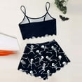 thumbnail image 4 of Rhuody Sleeveless Women Halloween Pajamas Vest Shorts Set Casual Home Ghost Print Pumpkin Skeleton Pattern Camisole Sleepwear 2 Piece Pjs Set Charm Sleepwear Festival Women Clothing S Dark Blue, 4 of 5