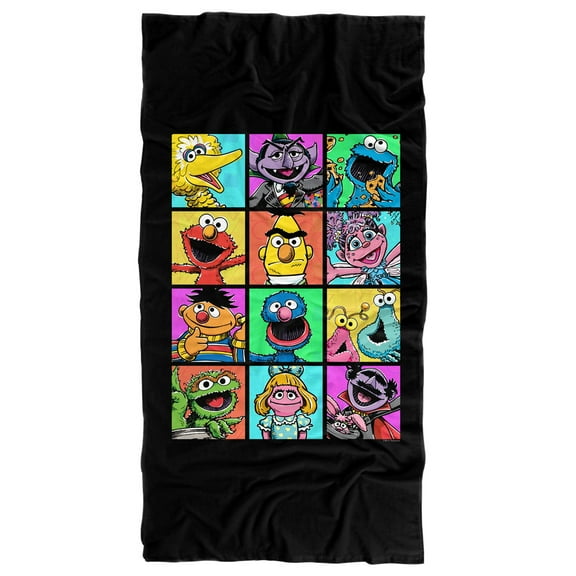 Sesame Street Hand Drawn Squares Officially Licensed Beach Towel 30' X 60'
