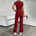 thumbnail image 6 of Costeam Womens Solid Color Crew Neck Short Sleeve Top and Long Pants Two Piece Matching Set with Side Pockets Elastic Waist Loose Fit Daily Casual Sport Loungewear Outfit, 6 of 6