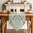 thumbnail image 3 of Table Runners 70 Inches Long, Baroque Sage Green Cotton Linen Kitchen Dining Coffee Table Runner for Party Home Decor, Vintage Damask Classic Floral Tabletop Dresser Scarves Runner Decor 13x70 Inch, 3 of 9