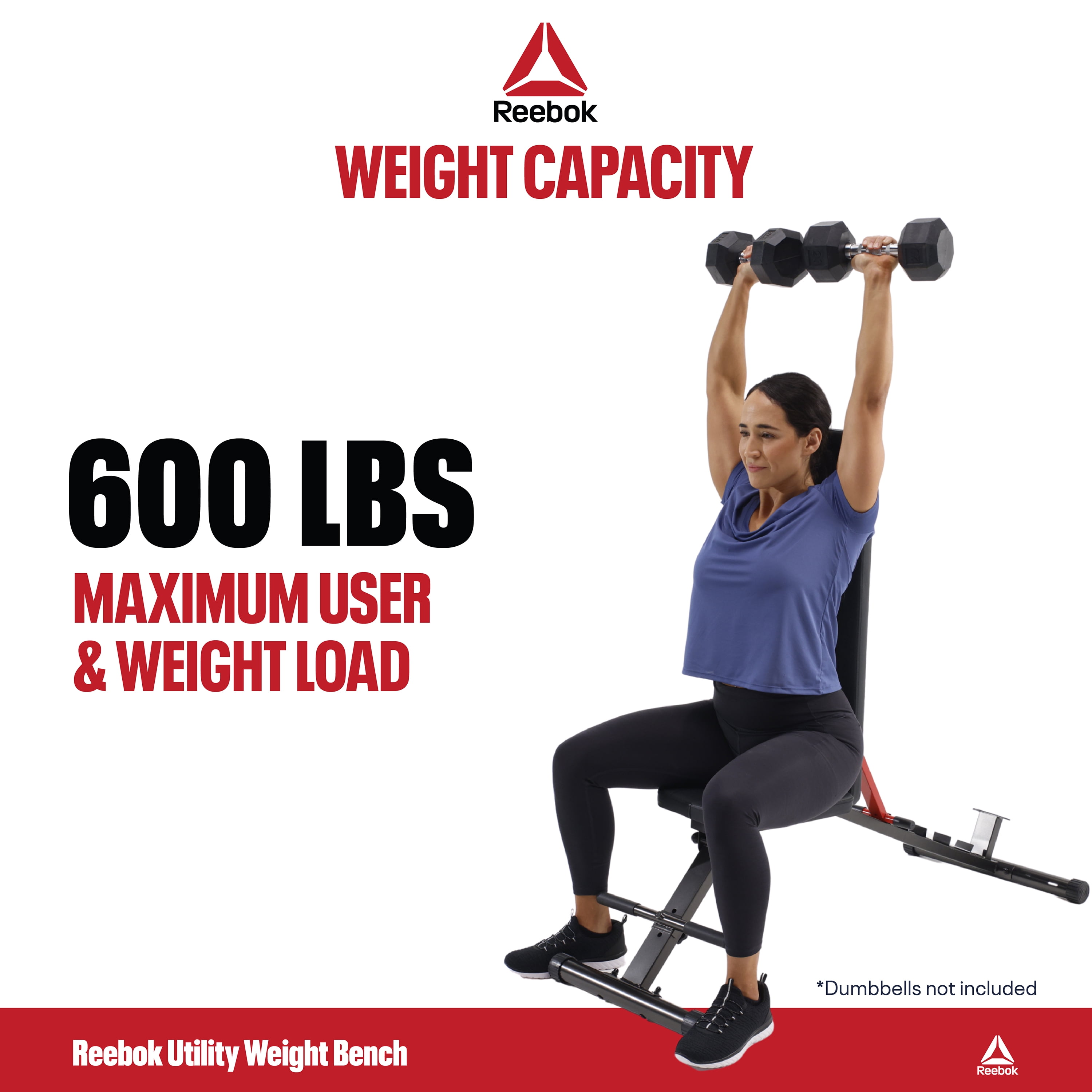 Reebok Adjustable Utility Bench – 600 lb Capacity, 6-Position Adjustment, Heavy-Duty Steel