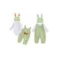 thumbnail image 2 of BemeyourBBs Newborn Baby Boy My First Easter Outfit Long Sleeve Romper Bunny Embroidery Plaid Overalls Jumpsuit Rabbit Ears Hat 3 Piece Spring Set, 2 of 9